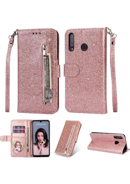 Huawei P30 Lite Glitter Cüzdan Kılıf Bilek Kayışı Için Fermuarlı Cebi Durumda (Yurt Dışından)