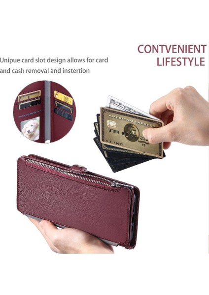 IPhone 14 Için Crossbody Durumda Artı Durumda Cüzdan 9 Kart Yuvaları Fermuar Faturaları (Yurt Dışından)