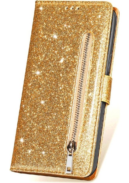 IPhone 15 Pro Pu Deri Manyetik Kapatma Glitter Için Fermuarlı Cebi Durumda (Yurt Dışından)