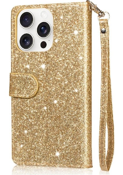 IPhone 16 Için Fermuar Cep Durumda Pro Max Pu Deri Glitter Cüzdan Kılıf (Yurt Dışından)