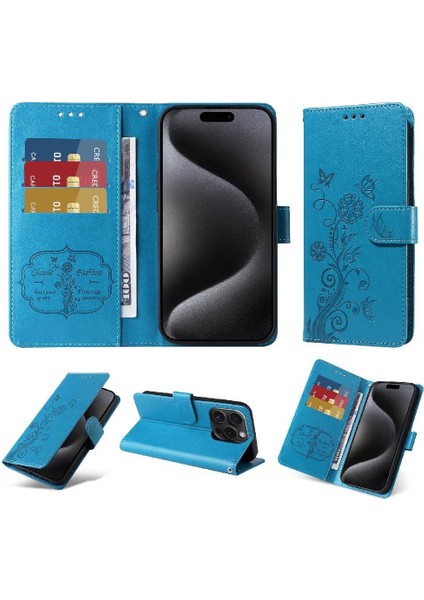 IPhone 15 Pro Kart Yuvaları Flip Deri Çiçek Için Flip Case (Yurt Dışından)