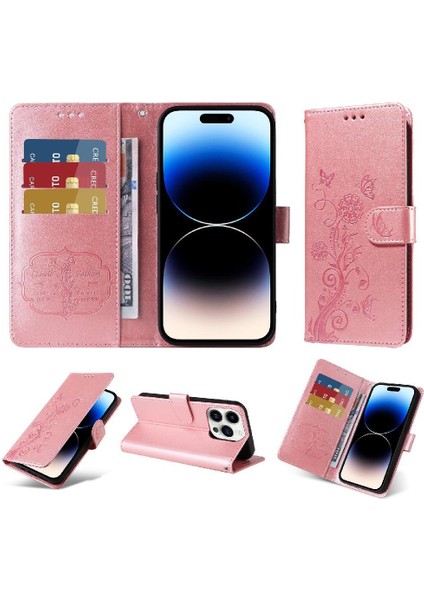 IPhone 14 Için Flip Case Pro Max Cardyuvaları Çiçek Flip Deri (Yurt Dışından)