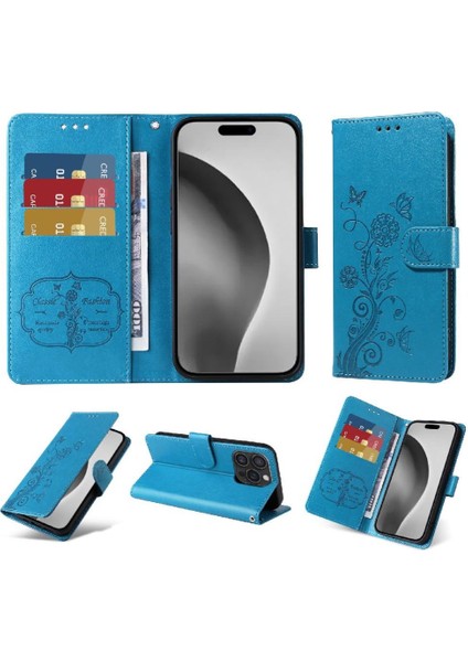 IPhone 16 Pro Flip Deri Kart Yuvaları Çiçek Için Flip Case (Yurt Dışından)