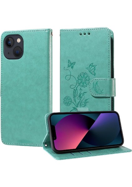 IPhone 14 Deri Çiçek Flip Kart Yuvaları Için Flip Case (Yurt Dışından)