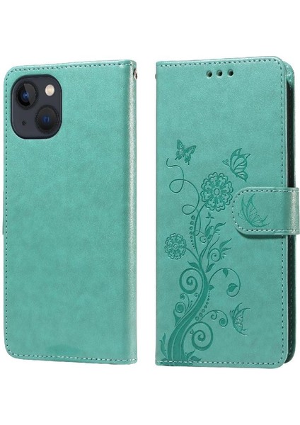 IPhone 14 Deri Çiçek Flip Kart Yuvaları Için Flip Case (Yurt Dışından)
