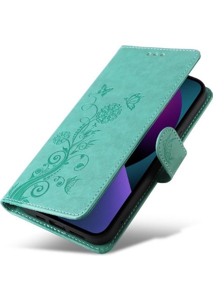 IPhone 14 Deri Çiçek Flip Kart Yuvaları Için Flip Case (Yurt Dışından)