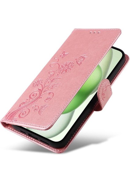 IPhone 15 Için Flip Case Artı Kart Yuvaları Çiçek Deri Flip (Yurt Dışından)