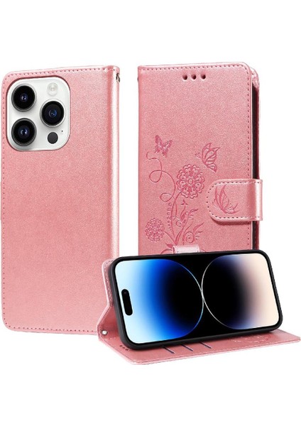IPhone 14 Pro Çiçek Kart Yuvaları Flip Deri Için Flip Case (Yurt Dışından)