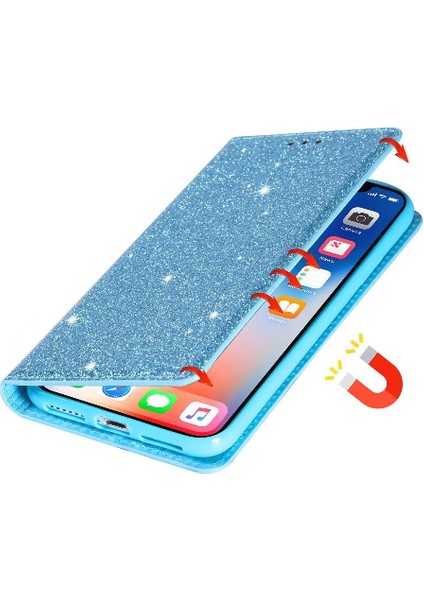 IPhone 12 Için Glitter Flip Case Pro Manyetik Kapatma Flip Case Cüzdan Pu (Yurt Dışından)