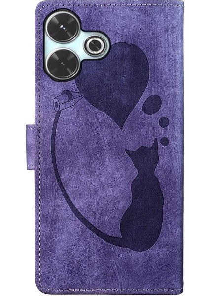 Xiaomi Poco M6 4g Için Flip Case Kabartmalı Sevimli Kedi Tutucu Kapak Cüzdan (Yurt Dışından)