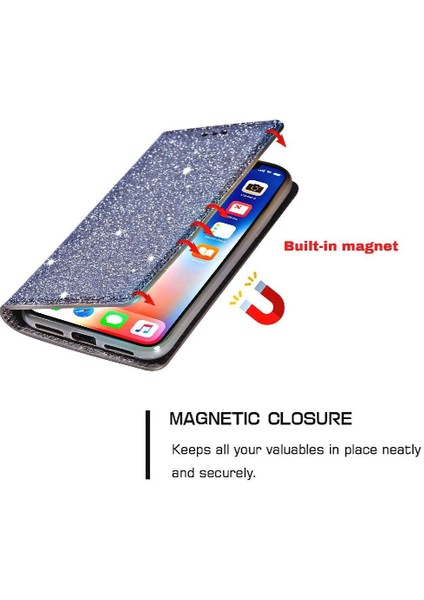 IPhone Xs Max Pu Deri Flip Case Cüzdan Kart Için Glitter Flip Case (Yurt Dışından)