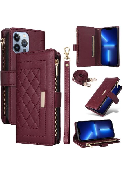 IPhone 15 Pro Cüzdan Darbeye Dayanıklı Kayış Kart Yuvaları Için Flip Case (Yurt Dışından)