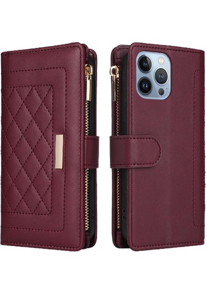 IPhone 15 Pro Cüzdan Darbeye Dayanıklı Kayış Kart Yuvaları Için Flip Case (Yurt Dışından)
