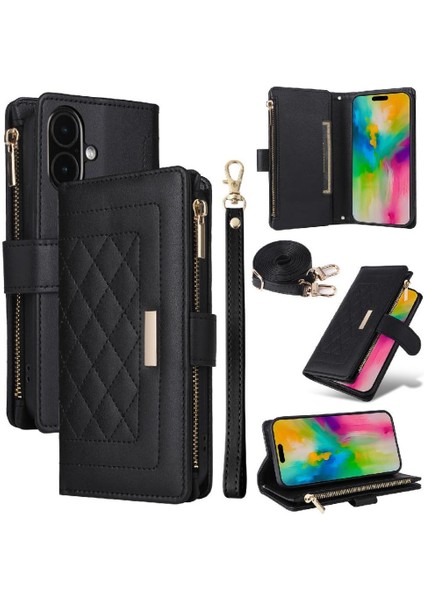 IPhone 16 Için Flip Case Darbeye Kart Yuvaları Cüzdan Kayış (Yurt Dışından) modelleri