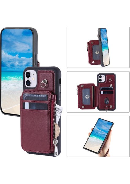 Cüzdan Kılıf IPhone 12 Için Kickstand 3 Büyük Kart Pu Deri Flip Folio (Yurt Dışından)