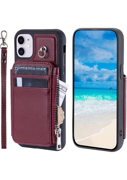 Cüzdan Kılıf IPhone 12 Için Kickstand 3 Büyük Kart Pu Deri Flip Folio (Yurt Dışından)