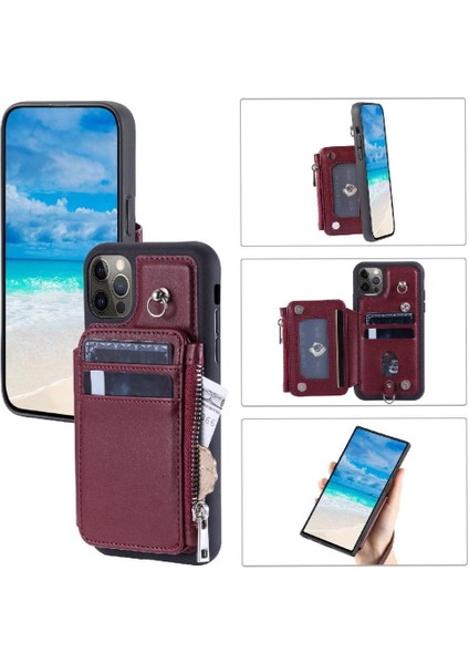 Cüzdan Kılıf IPhone 12 Pro Rfıd Engelleme Pu Deri Flip Folio Kılıf 3 (Yurt Dışından)