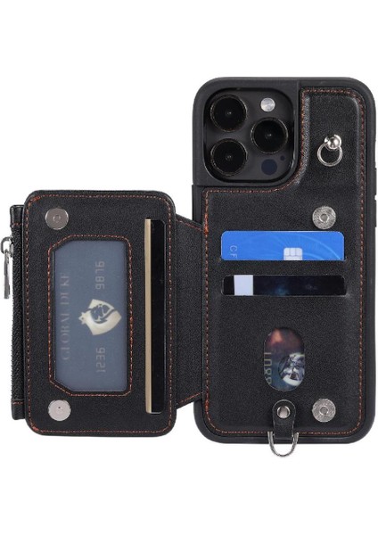 Cüzdan Kılıf IPhone 13 Için Pro Max Pu Deri Kickstand Flip Folio Kılıf 3 (Yurt Dışından)