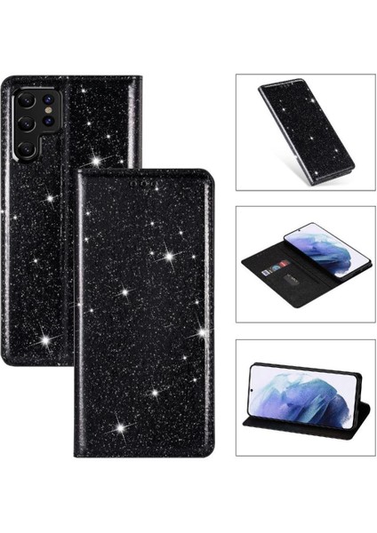 Samsung Galaxy S22 Ultra 5g Için Glitter Flip Case Pu Deri Flip Case (Yurt Dışından)