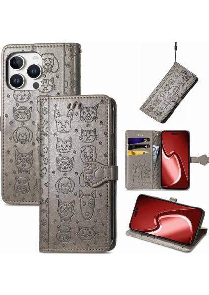 IPhone 16 Için Kılıf Pro Max Kısa Kayış Darbeye Karikatür Hayvanlar Flip (Yurt Dışından)