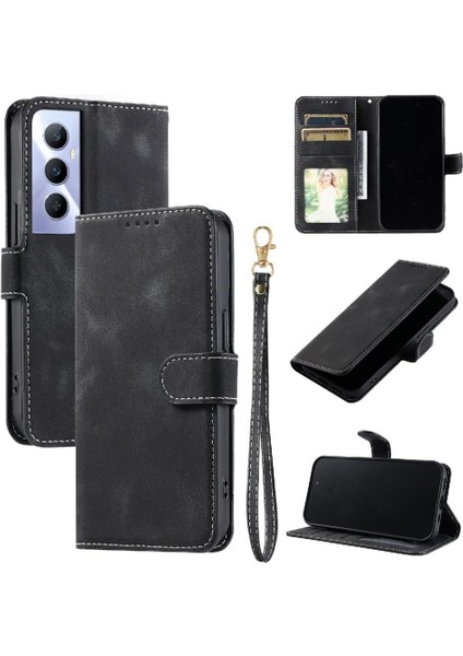 Realme C65 4g Cüzdan Kart Yuvaları Için Flip Case Bilek Kayışı Pu Deri (Yurt Dışından)