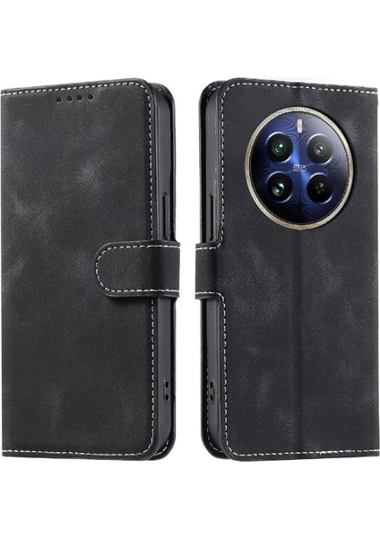 Realme 12 Pro 5g Için Flip Case Manyetik Cüzdan Kart Yuvaları Bilek Kayışı Pu (Yurt Dışından)