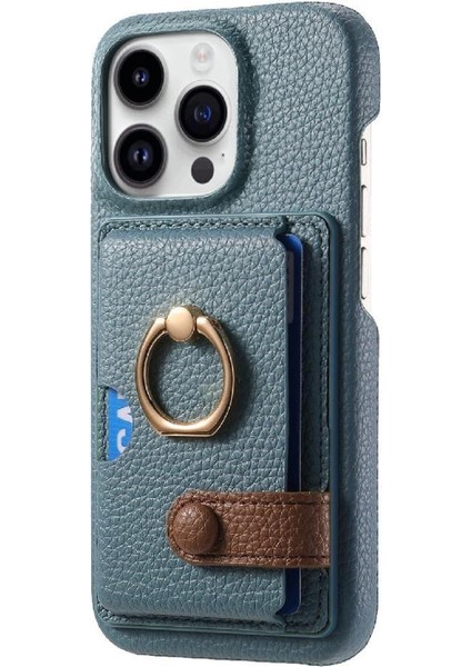 IPhone 16 Için Kılıf Pro Max Premium Dokulu Deri Kart Yuvaları Halka Standı (Yurt Dışından)