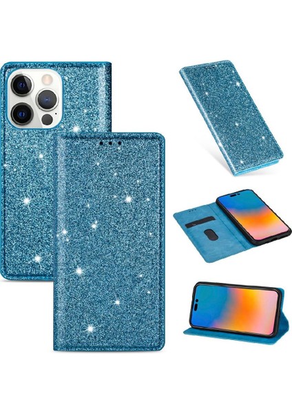 IPhone 14 Için Glitter Flip Case Pro Manyetik Kapatma Pu Deri Kart Çevirme (Yurt Dışından)