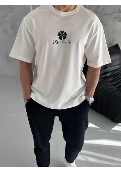 Bisiklet Yaka Baskılı Oversize T-Shirt