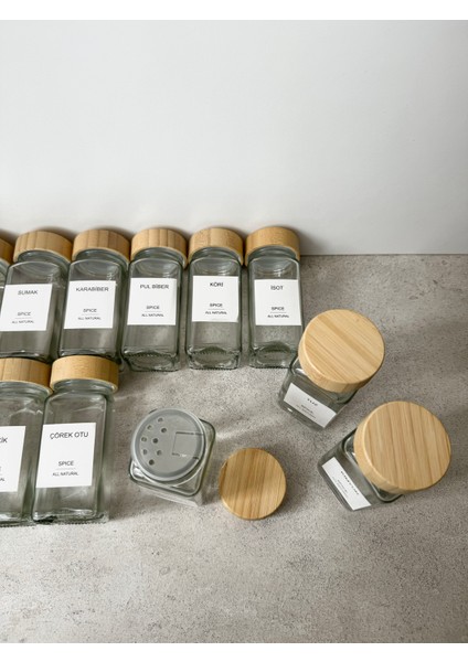 12’li Bambu Kapaklı Kare Formlu Cam Baharatlık fiyatları