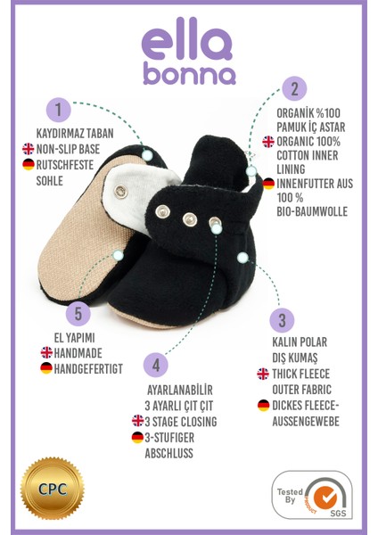 Polar Bebek Pandufu, Kaydırmaz Taban, Ev Botu, Kreş Ayakkabısı Patik, Siyah modelleri