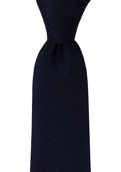 8 cm Genişliğinde Kare Desenli Lacivert Kravat