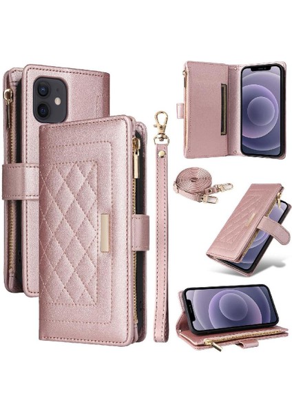 IPhone 12 Kart Yuvaları Için Flip Case Kayış Cüzdan Darbeye (Yurt Dışından)