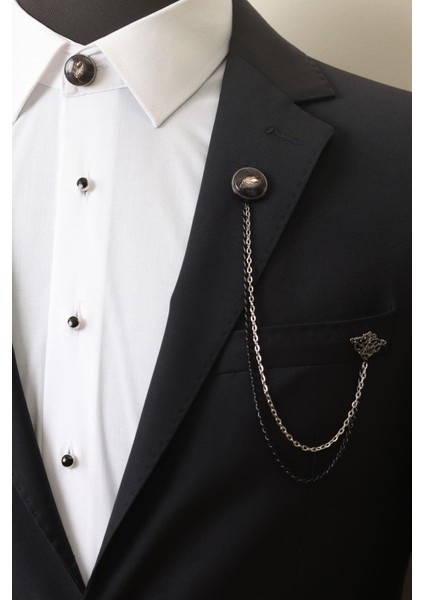 Siyah Yaprak Desenli Zincirli Ceket Yaka & Gömlek Düğme Broşu fiyatları