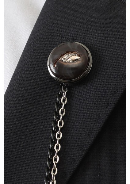 Siyah Yaprak Desenli Zincirli Ceket Yaka & Gömlek Düğme Broşu fırsatları