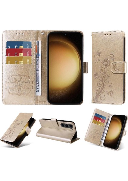 Samsung Galaxy S23 Deri Flip Kart Yuvaları Çiçek Için Flip Case (Yurt Dışından)