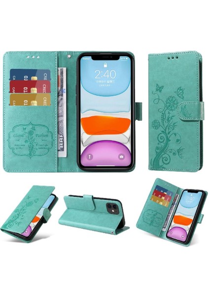 IPhone 11 Için Flip Case Deri Kart Yuvaları Çiçek Flip (Yurt Dışından)