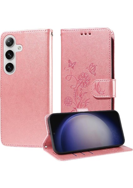 Samsung Galaxy S24 Artı Çiçek Kart Yuvaları Flip Deri Için Flip Case (Yurt Dışından)