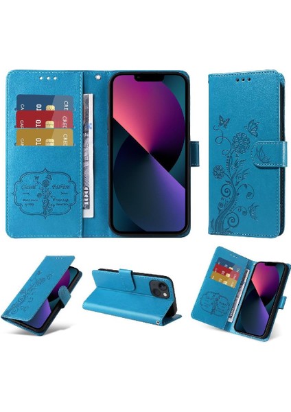 IPhone 14 Için Flip Case Artı Kart Yuvaları Deri Flip Çiçek (Yurt Dışından)