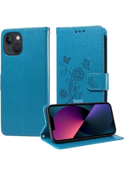 IPhone 14 Için Flip Case Artı Kart Yuvaları Deri Flip Çiçek (Yurt Dışından)