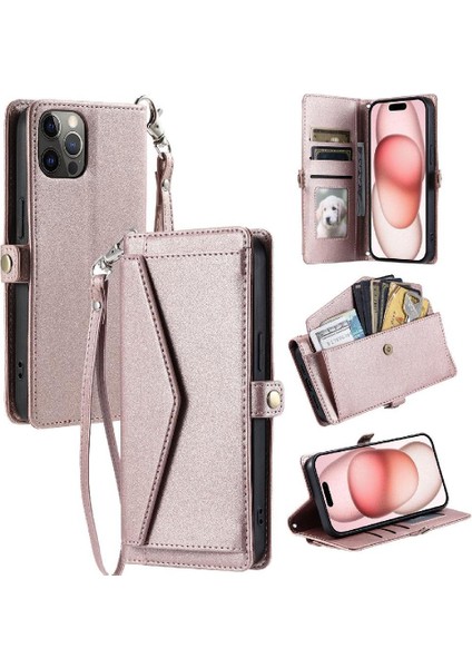 Cüzdan Crossbody Kılıf IPhone 12 Pro Max Kart Tutucu Fermuar Faturaları Yuvası (Yurt Dışından)