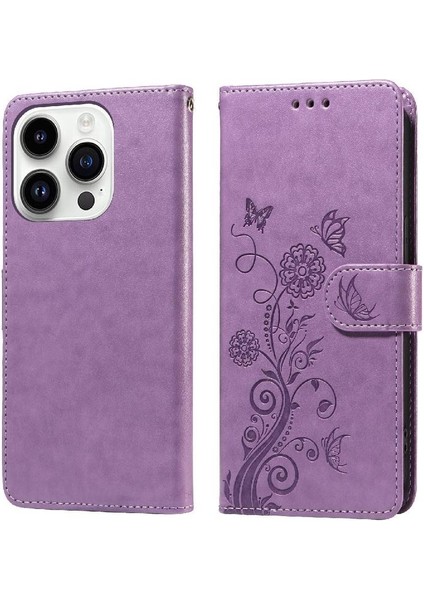 IPhone 14 Pro Çiçek Kart Yuvaları Flip Deri Için Flip Case (Yurt Dışından)
