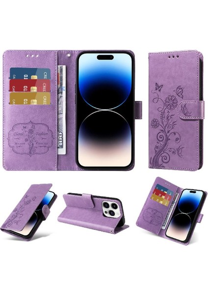 IPhone 14 Pro Çiçek Kart Yuvaları Flip Deri Için Flip Case (Yurt Dışından)