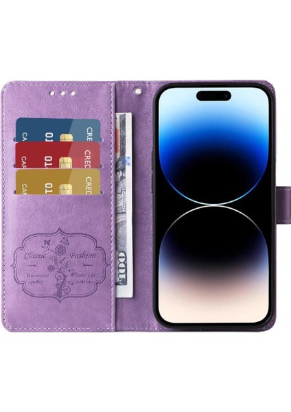 IPhone 14 Pro Çiçek Kart Yuvaları Flip Deri Için Flip Case (Yurt Dışından)