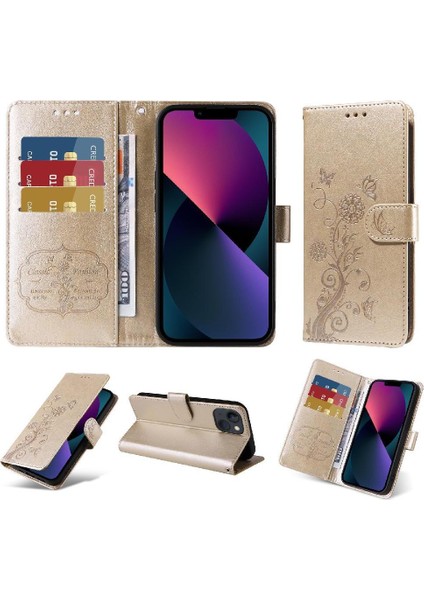 IPhone 14 Için Flip Case Artı Kart Yuvaları Deri Flip Çiçek (Yurt Dışından)