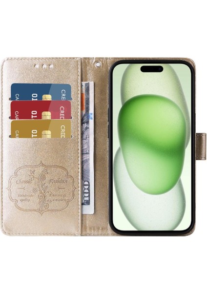 IPhone 15 Için Flip Case Artı Kart Yuvaları Çiçek Deri Flip (Yurt Dışından)