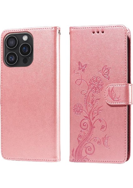 IPhone 16 Pro Flip Deri Kart Yuvaları Çiçek Için Flip Case (Yurt Dışından)