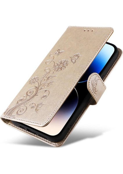 IPhone 14 Pro Çiçek Kart Yuvaları Flip Deri Için Flip Case (Yurt Dışından)