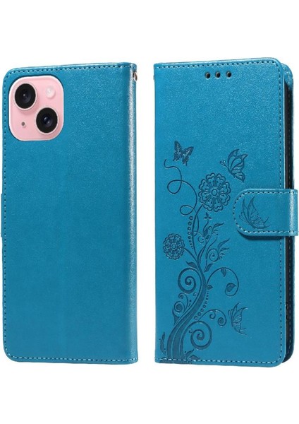 IPhone 15 Flip Deri Kart Yuvaları Çiçek Için Flip Case (Yurt Dışından)
