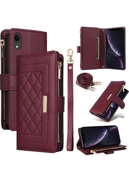 IPhone Xr Darbeye Dayanıklı Kayış Kart Yuvaları Cüzdan Için Flip Case (Yurt Dışından)